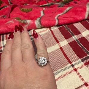 Elegant 925 Sterling Silver Ring with Large Bella Luce stones( diamond look).